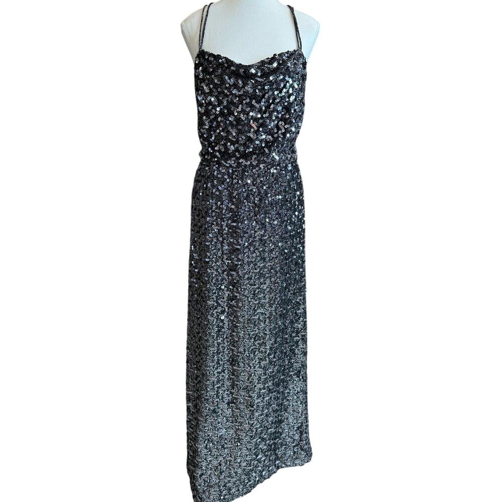 Norman Berg Vintage Maxi Sequin Dress Women's Black Sleeveless Evening Black Tie - Picture 2 of 16